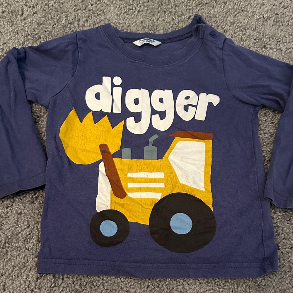 Mini Boden Blue Digger Long Sleeve Tee